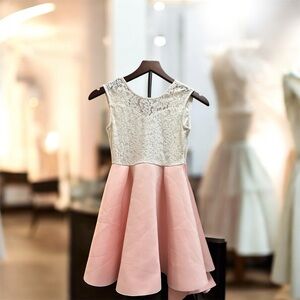 Elegant Rare Editions Sleeveless Lace Bodice Pink High/Low Skirt Dress for Girls